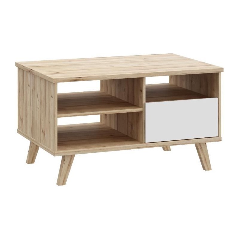 Meuble TV - VANKKA - Chene / Blanc mat - 124,4 x 41,7 x 54,3 cm Meuble TV - VANKKA - Chene / Blanc mat - 124,4 x 41,7 x 54,3 cm