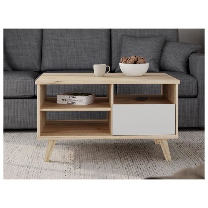 Meuble TV - VANKKA - Chene / Blanc mat - 124,4 x 41,7 x 54,3 cm