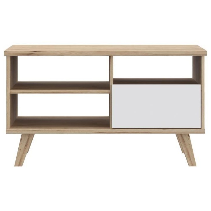 Meuble TV - VANKKA - Chene / Blanc mat - 124,4 x 41,7 x 54,3 cm