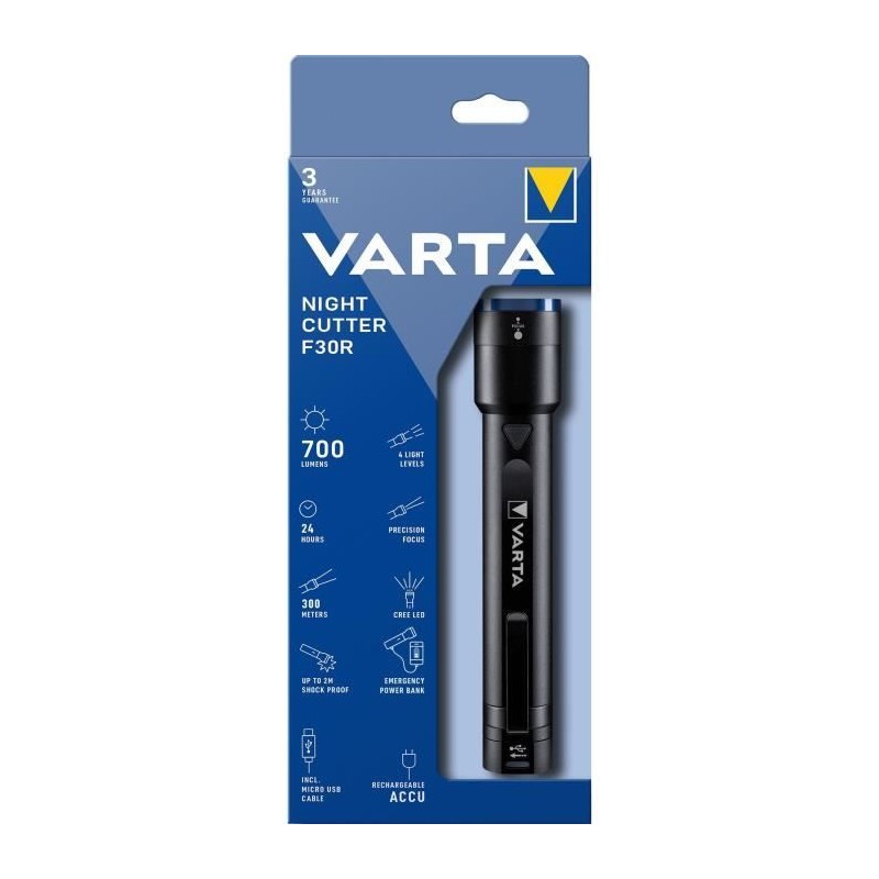 Torche-VARTA-Night Cutter F30R-700lm-Ultra puissante-Resistante au cho Torche-VARTA-Night Cutter F30R-700lm-Ultra puissante-Resistante au cho