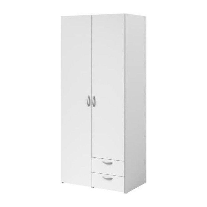 Armoire VARIA - Décor blanc - 2 portes battantes + 2 tiroirs - L 81 c Armoire VARIA - Décor blanc - 2 portes battantes + 2 tiroirs - L 81 c