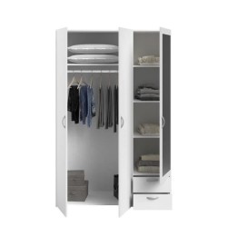 Armoire VARIA - Décor blanc - 3 portes battantes + miroir + 2 tiroirs