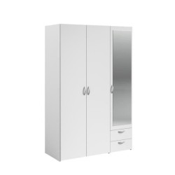 Armoire VARIA - Décor blanc - 3 portes battantes + miroir + 2 tiroirs