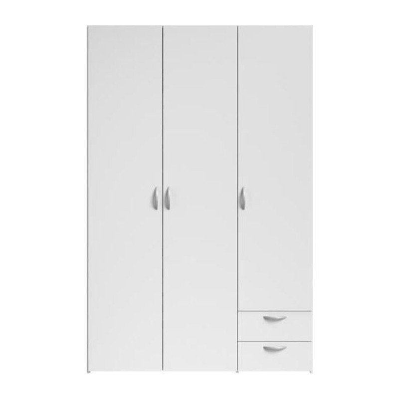 Armoire VARIA - Décor blanc - 3 portes + 2 tiroirs - L 120 x H 185 x Armoire VARIA - Décor blanc - 3 portes + 2 tiroirs - L 120 x H 185 x