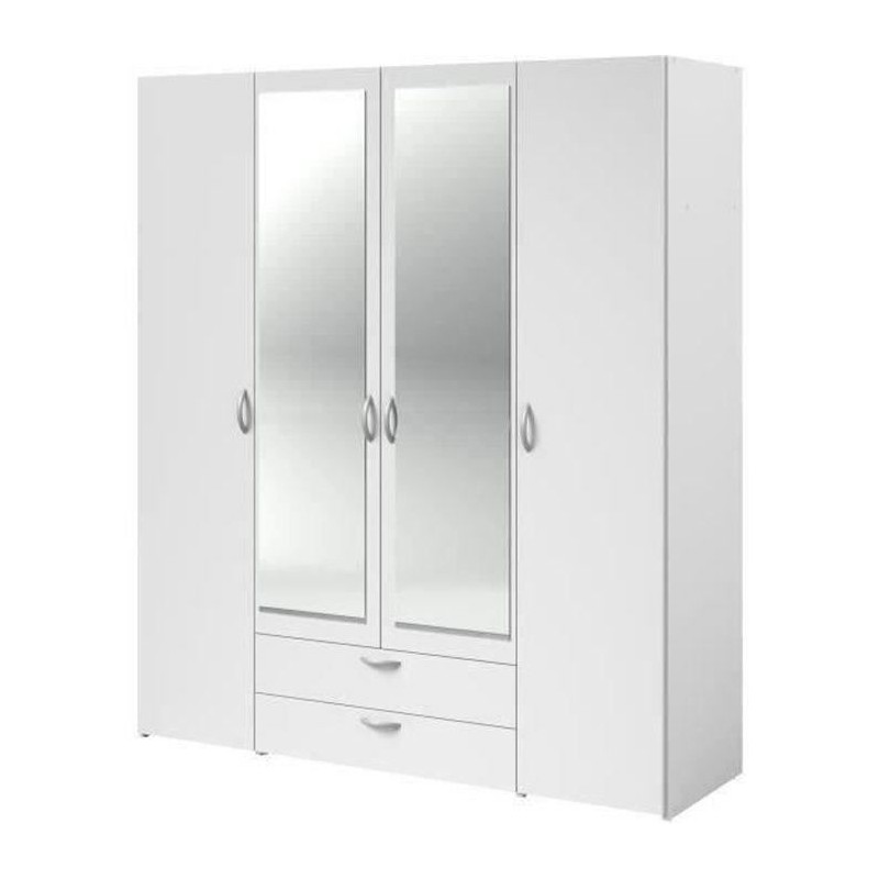Armoire VARIA - Décor blanc - 4 portes battantes + 2 miroirs + 2 tiro Armoire VARIA - Décor blanc - 4 portes battantes + 2 miroirs + 2 tiro