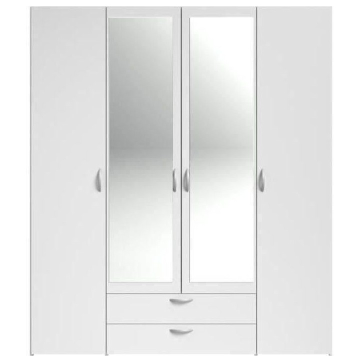 Armoire VARIA - Décor blanc - 4 portes battantes + 2 miroirs + 2 tiroirs - L 160 x H 185 x P 51 cm - PARISOT Armoire VARIA - Décor blanc - 4 portes battantes + 2 miroirs + 2 tiroirs - L 160 x H 185 x P 51 cm - PARISOT