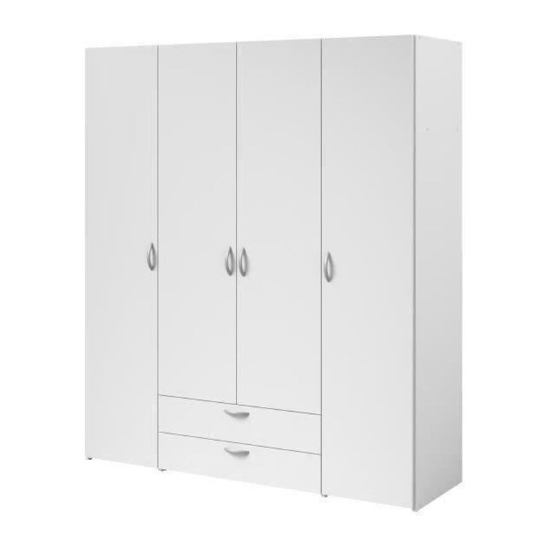 Armoire VARIA - Décor blanc - 4 portes battantes + 2 tiroirs - L 160 Armoire VARIA - Décor blanc - 4 portes battantes + 2 tiroirs - L 160