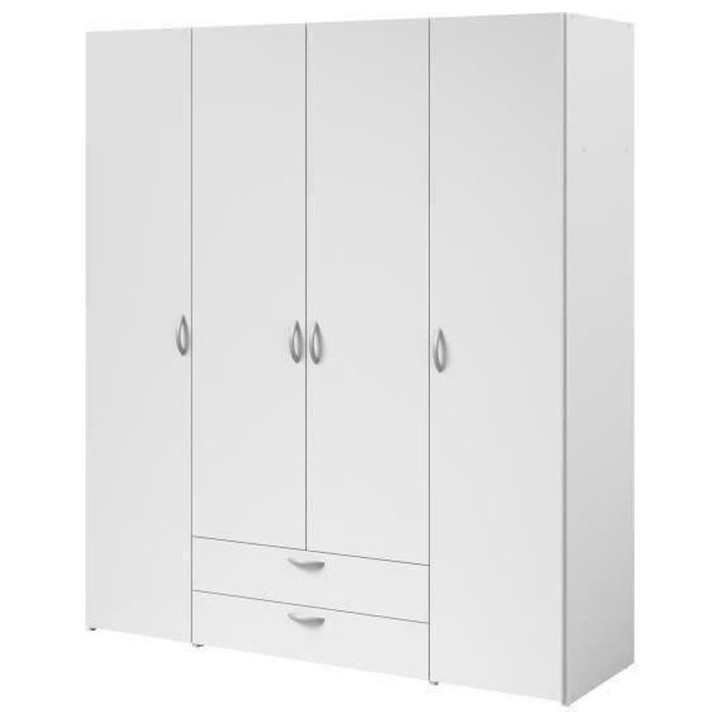Armoire VARIA - Décor blanc - 4 portes battantes + 2 tiroirs - L 160 x H 185 x P 51 cm - PARISOT