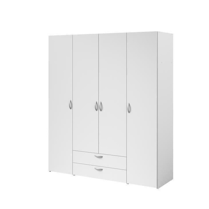 Armoire VARIA - Décor blanc - 4 portes battantes + 2 tiroirs - L 160 x H 185 x P 51 cm - PARISOT