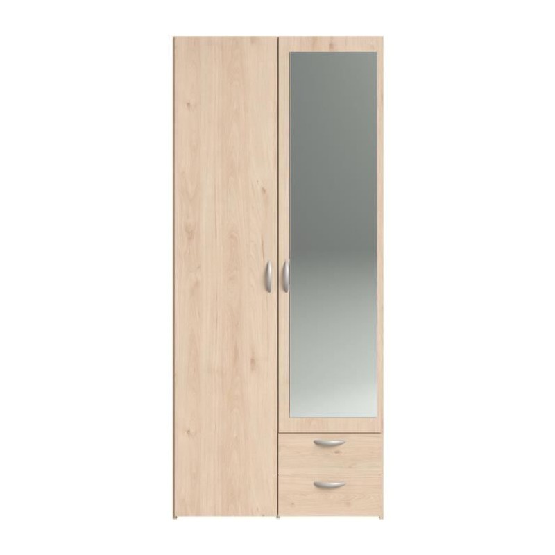 Armoire de chambre - VARIA - Décor chene - 2 portes dont 1 avec miroi Armoire de chambre - VARIA - Décor chene - 2 portes dont 1 avec miroi