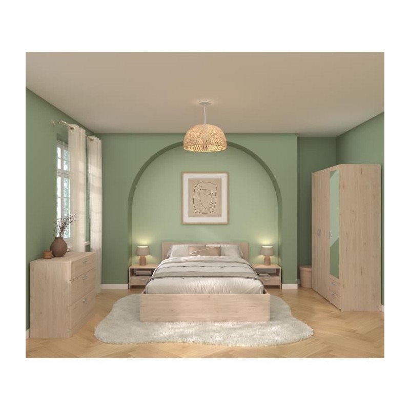 Chambre complete adulte VARIA - Lit 140x190/200 + 2 chevets + 1 commod Chambre complete adulte VARIA - Lit 140x190/200 + 2 chevets + 1 commod