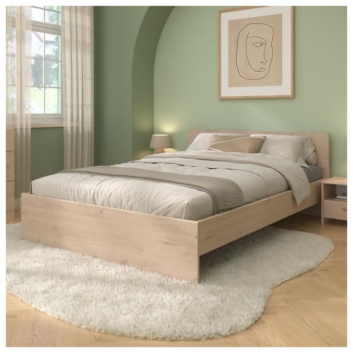 Chambre complete adulte VARIA - Lit 140x190/200 + 2 chevets + 1 commode + 1 armoire avec miroir - Décor Chene - PARISOT Chambre complete adulte VARIA - Lit 140x190/200 + 2 chevets + 1 commode + 1 armoire avec miroir - Décor Chene - PARISOT