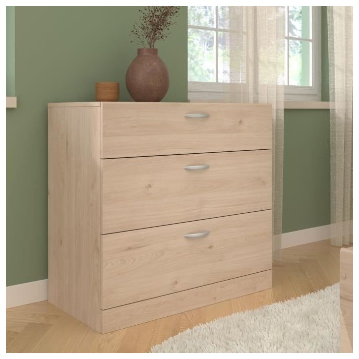 Chambre complete adulte VARIA - Lit 140x190/200 + 2 chevets + 1 commode + 1 armoire avec miroir - Décor Chene - PARISOT Chambre complete adulte VARIA - Lit 140x190/200 + 2 chevets + 1 commode + 1 armoire avec miroir - Décor Chene - PARISOT