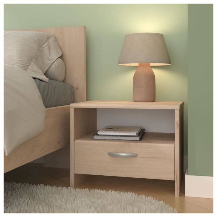 Chambre complete adulte VARIA - Lit 140x190/200 + 2 chevets + 1 commode + 1 armoire avec miroir - Décor Chene - PARISOT Chambre complete adulte VARIA - Lit 140x190/200 + 2 chevets + 1 commode + 1 armoire avec miroir - Décor Chene - PARISOT