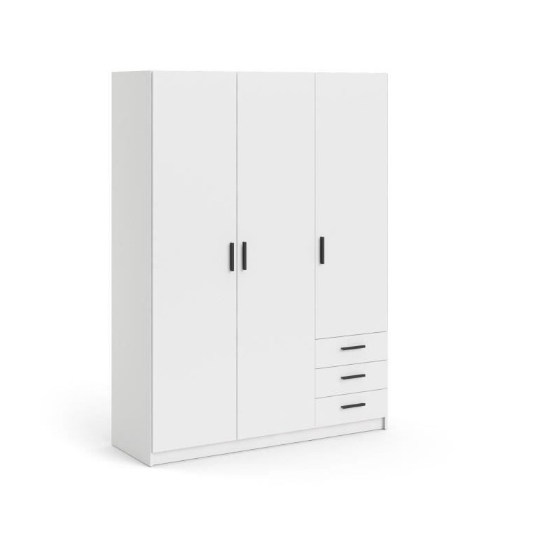 Armoire VEGA - Décor Blanc mat - 3 portes + 3 tiroirs - L 147 x P 49,