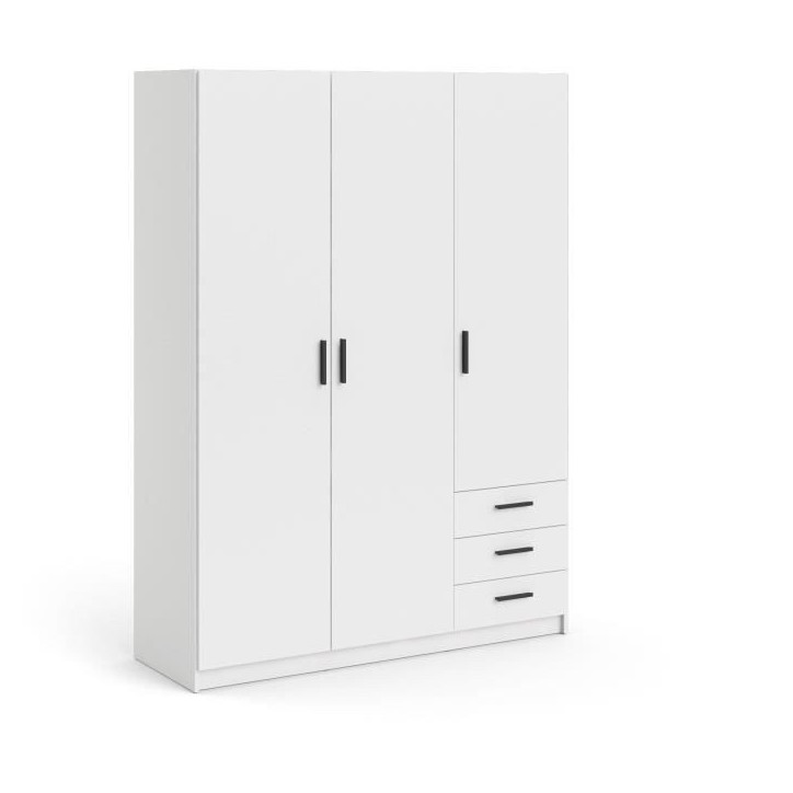 Armoire VEGA - Décor Blanc mat - 3 portes + 3 tiroirs - L 147 x P 49,6 x H 200,4 cm Armoire VEGA - Décor Blanc mat - 3 portes + 3 tiroirs - L 147 x P 49,6 x H 200,4 cm