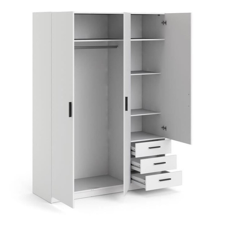 Armoire VEGA - Décor Blanc mat - 3 portes + 3 tiroirs - L 147 x P 49,6 x H 200,4 cm Armoire VEGA - Décor Blanc mat - 3 portes + 3 tiroirs - L 147 x P 49,6 x H 200,4 cm
