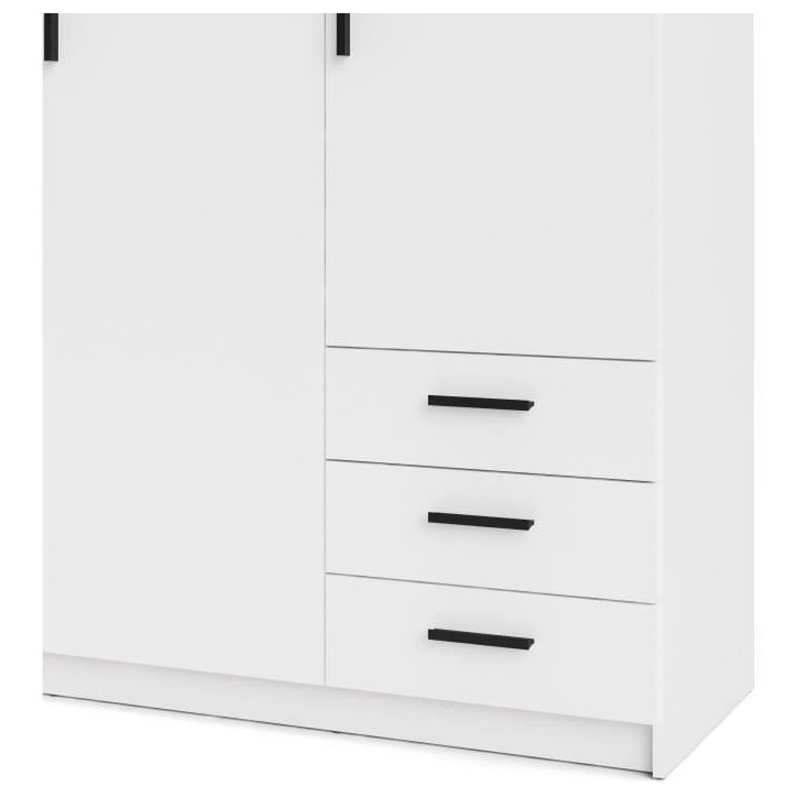 Armoire VEGA - Décor Blanc mat - 3 portes + 3 tiroirs - L 147 x P 49,6 x H 200,4 cm Armoire VEGA - Décor Blanc mat - 3 portes + 3 tiroirs - L 147 x P 49,6 x H 200,4 cm