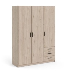 Armoire VEGA - Décor chene - 3 portes + 3 tiroirs - L 147 x P 49,6 x