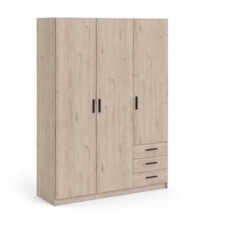Armoire VEGA - Décor chene - 3 portes + 3 tiroirs - L 147 x P 49,6 x