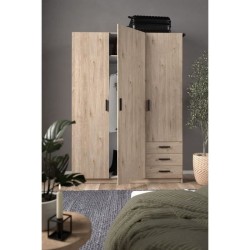 Armoire VEGA - Décor chene - 3 portes + 3 tiroirs - L 147 x P 49,6 x
