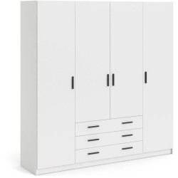 Armoire VEGA - Décor Blanc mat - 4 portes + 3 tiroirs - L 195,5 x P 4