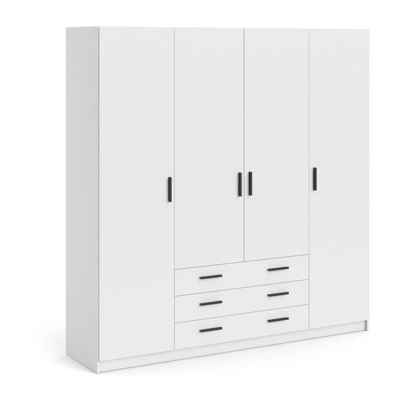 Armoire VEGA - Décor Blanc mat - 4 portes + 3 tiroirs - L 195,5 x P 4 Armoire VEGA - Décor Blanc mat - 4 portes + 3 tiroirs - L 195,5 x P 4