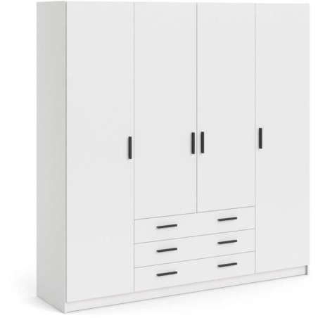 Armoire VEGA - Décor Blanc mat - 4 portes + 3 tiroirs - L 195,5 x P 4