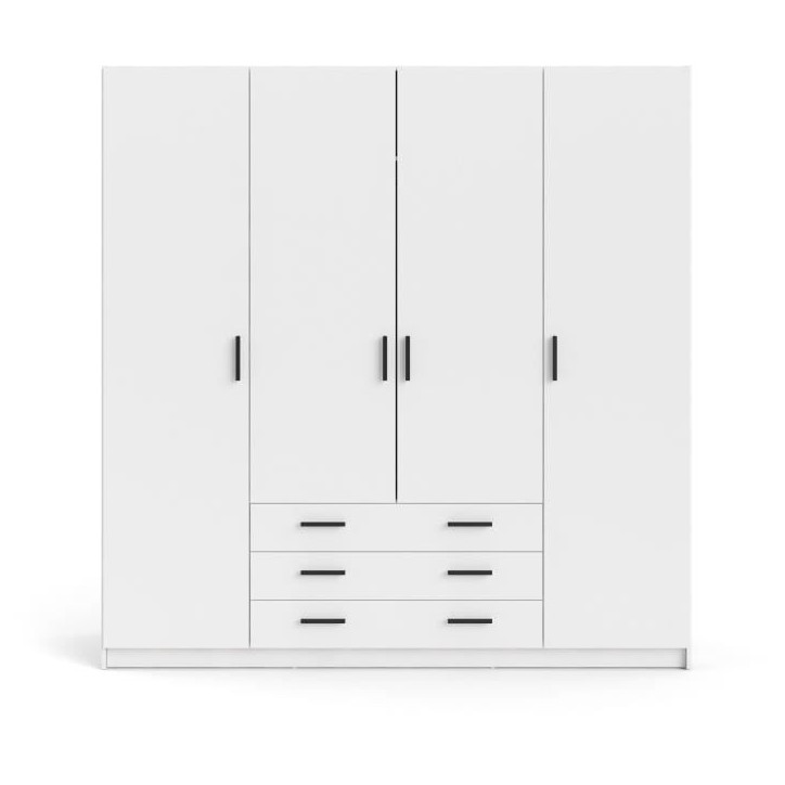 Armoire VEGA - Décor Blanc mat - 4 portes + 3 tiroirs - L 195,5 x P 49,6 x H 200,4 cm