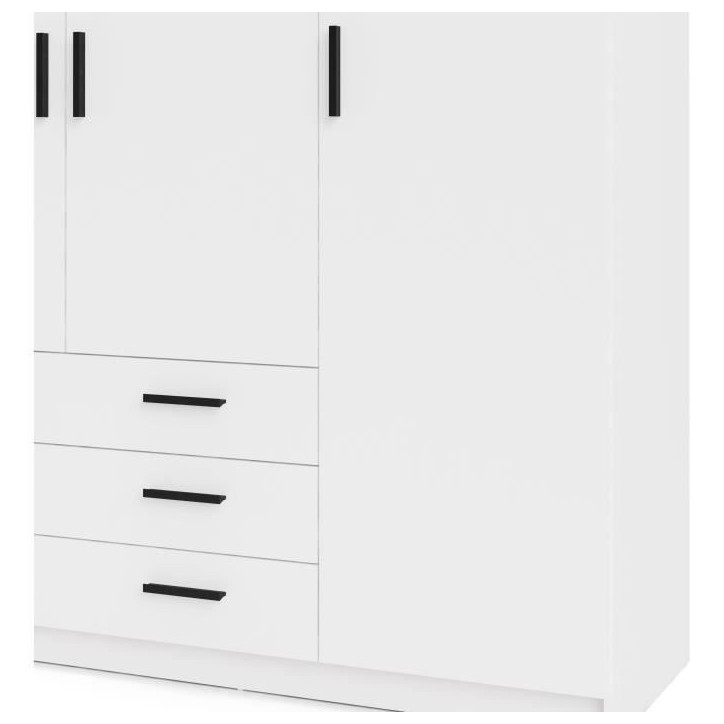 Armoire VEGA - Décor Blanc mat - 4 portes + 3 tiroirs - L 195,5 x P 49,6 x H 200,4 cm