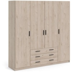 Armoire VEGA - Décor Chene Jackson - 4 portes + 3 tiroirs - L 195,5 x