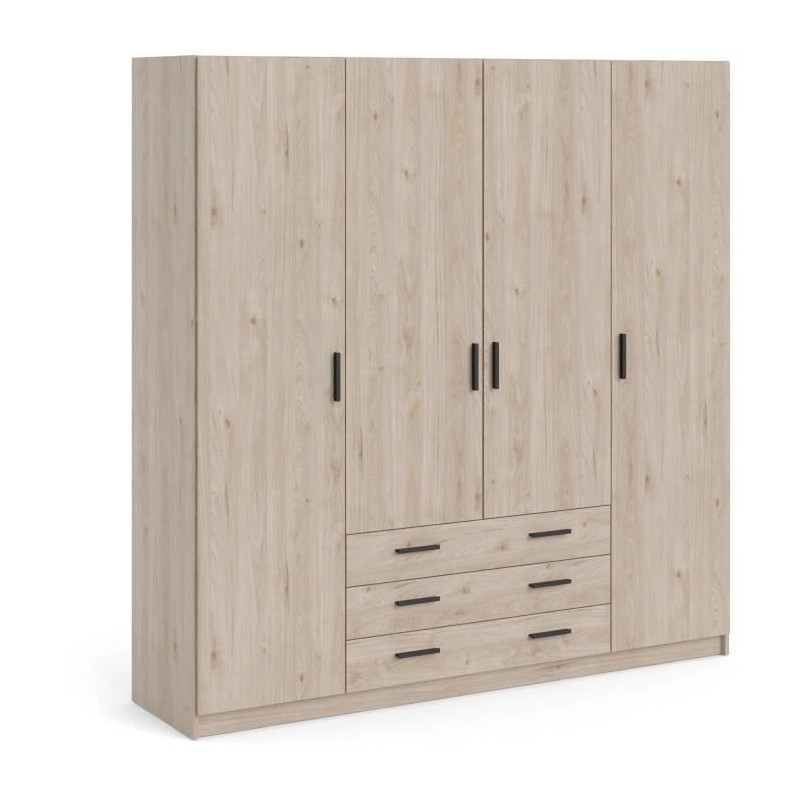 Armoire VEGA - Décor Chene Jackson - 4 portes + 3 tiroirs - L 195,5 x Armoire VEGA - Décor Chene Jackson - 4 portes + 3 tiroirs - L 195,5 x