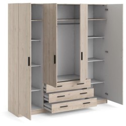 Armoire VEGA - Décor Chene Jackson - 4 portes + 3 tiroirs - L 195,5 x