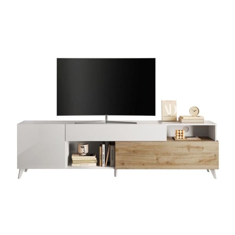 Meuble Tv - MONTECARLO XXL - 1 porte - 2 tiroirs - Blanc laqué / Chen Meuble Tv - MONTECARLO XXL - 1 porte - 2 tiroirs - Blanc laqué / Chen
