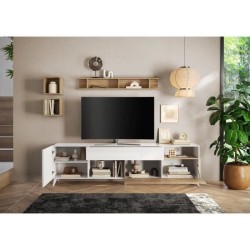 Meuble Tv - MONTECARLO XXL - 1 porte - 2 tiroirs - Blanc laqué / Chen