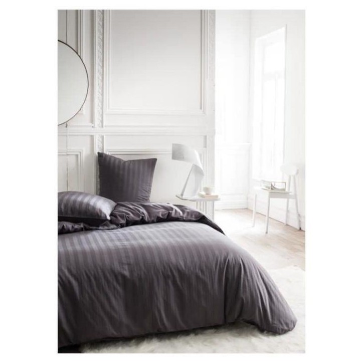 Parrure de lit TODAY Prestige - 220 x 240 cm - 2 personnes - 100% Satin de coton - Fusain