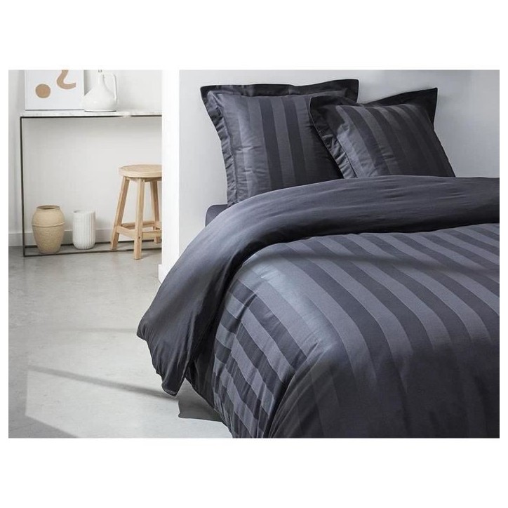 Parrure de lit TODAY Prestige - 220 x 240 cm - 2 personnes - 100% Satin de coton - Fusain