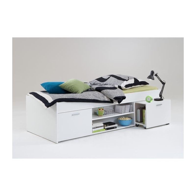 Lit combiné junior - Décor blanc - L203,5 x H58,5 x P95,5 cm - Fabri Lit combiné junior - Décor blanc - L203,5 x H58,5 x P95,5 cm - Fabri