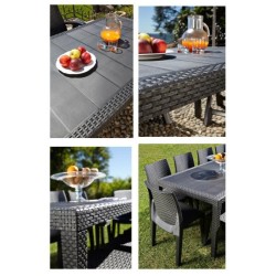 Table a manger de jardin QUEEN effet rotin - Anthracite - 220 x 90 x 7