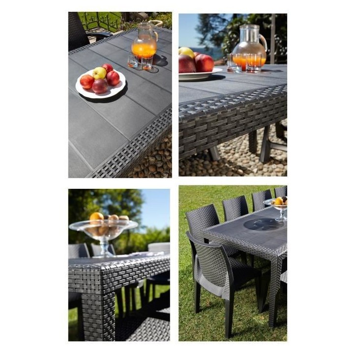 Table a manger de jardin QUEEN effet rotin - Anthracite - 220 x 90 x 72 cm