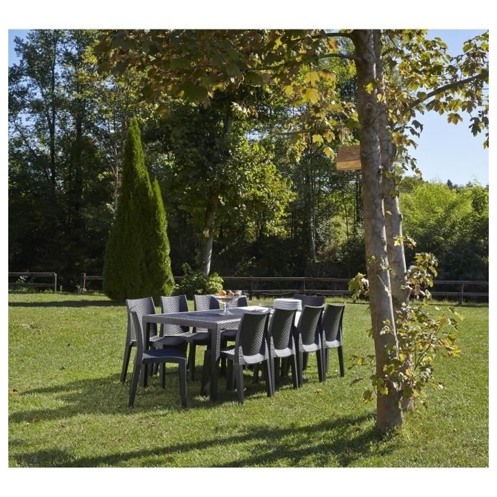 Table a manger de jardin QUEEN effet rotin - Anthracite - 220 x 90 x 72 cm