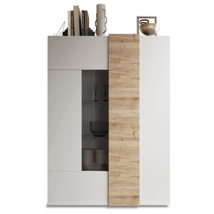 Vitrine - VENEZIA - 2 portes - Blanc laqué / Chene Cadiz - 121 x 44 x 169 cm Vitrine - VENEZIA - 2 portes - Blanc laqué / Chene Cadiz - 121 x 44 x 169 cm