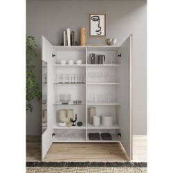 Vitrine - VENEZIA - 2 portes - Blanc laqué / Chene Cadiz - 121 x 44 x