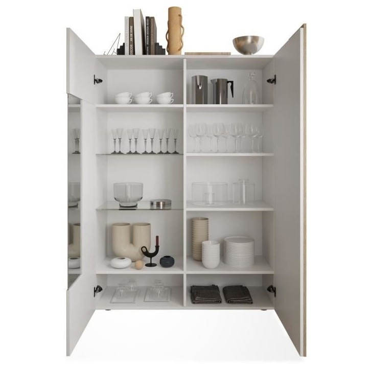 Vitrine - VENEZIA - 2 portes - Blanc laqué / Chene Cadiz - 121 x 44 x 169 cm Vitrine - VENEZIA - 2 portes - Blanc laqué / Chene Cadiz - 121 x 44 x 169 cm
