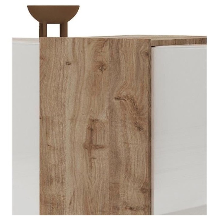 Buffet 3 Portes VENEZIA - Blanc laqué brillant et chene Cadiz - L 181 x P 44 x H 84 cm Buffet 3 Portes VENEZIA - Blanc laqué brillant et chene Cadiz - L 181 x P 44 x H 84 cm