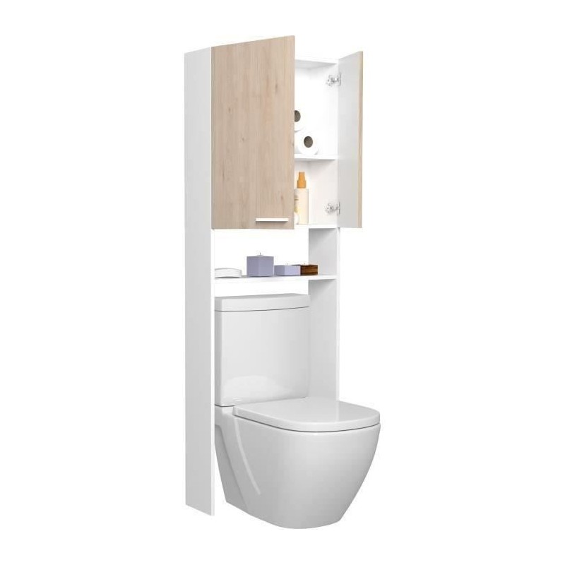 Colonne sanitaire / WC - Décor Chene et Blanc - 2 portes - Salle de b