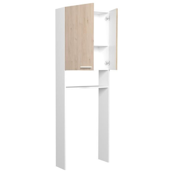 Colonne sanitaire / WC - Décor Chene et Blanc - 2 portes - Salle de bain / buanderie - L64,2 x P21,8 x H184 cm - WOODY