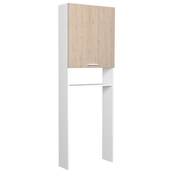 Colonne sanitaire / WC - Décor Chene et Blanc - 2 portes - Salle de bain / buanderie - L64,2 x P21,8 x H184 cm - WOODY