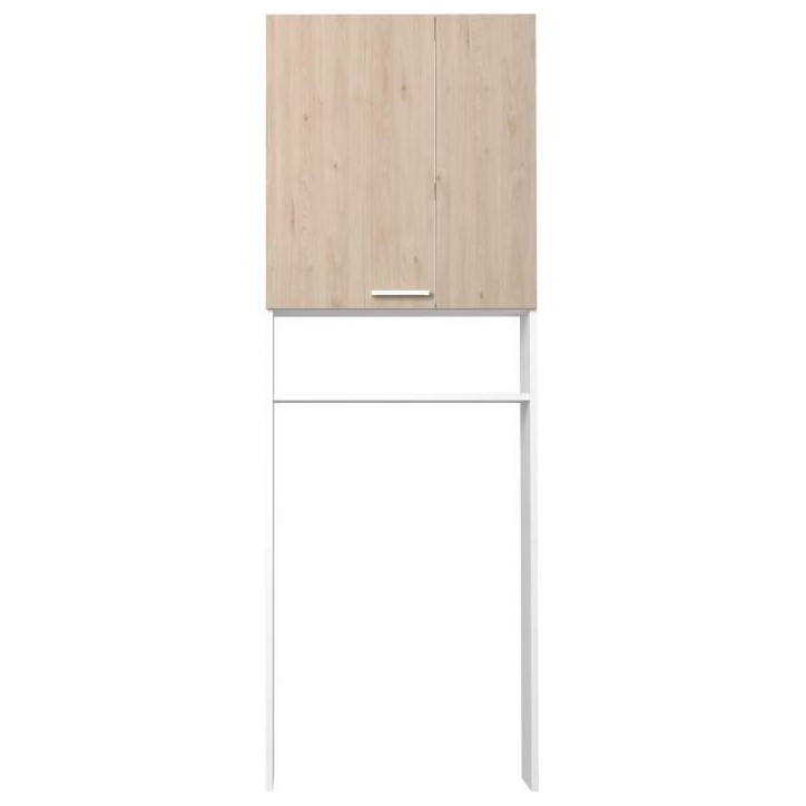 Colonne sanitaire / WC - Décor Chene et Blanc - 2 portes - Salle de bain / buanderie - L64,2 x P21,8 x H184 cm - WOODY