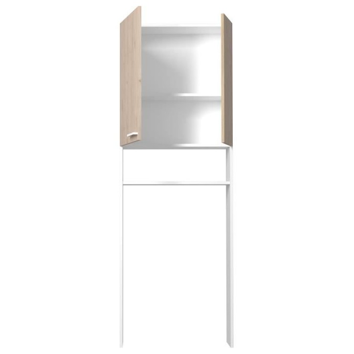 Colonne sanitaire / WC - Décor Chene et Blanc - 2 portes - Salle de bain / buanderie - L64,2 x P21,8 x H184 cm - WOODY